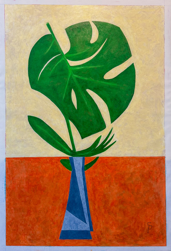 Pasha Simakov with his painting 'The Little Green Startup: Spring in Silicon Valley
', art by pasha