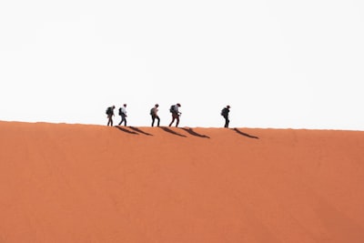 people walking on a dune