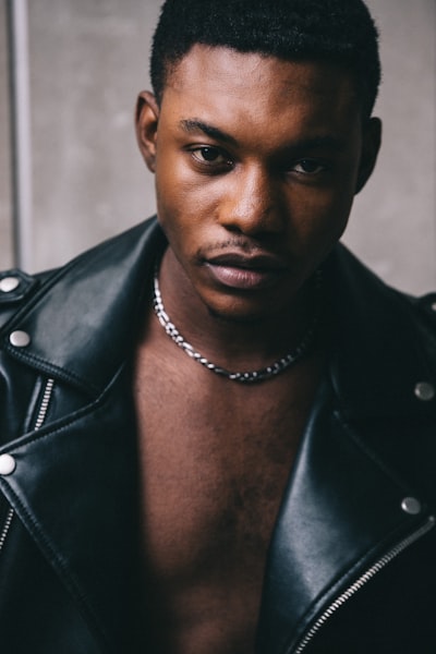 Man in black leather jacket