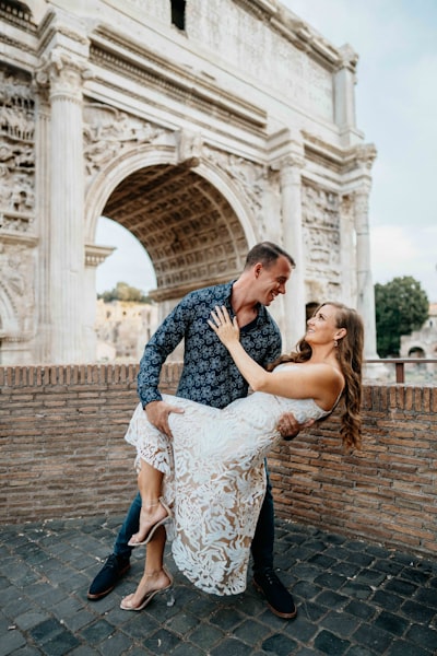 man and woman at the Roman Forum, dip, dancing couple, dancing, couple in love, looking at each other, Alecia Sanfilippo and Alex Sanfilippo founder of PodPros, PodPros.com
