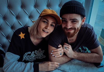 Smiling man and woman taking selfie