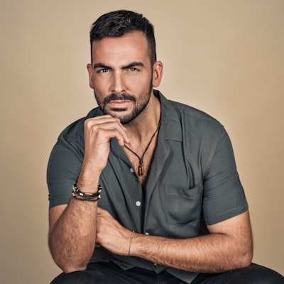 Man in black polo shirt